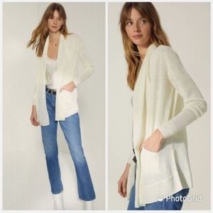 Aritzia Wilfred Flaubert Linen Blend Open Cardigan Sweater Sheer Ivory Sz Large